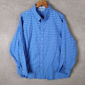Irvine Park Shirt Mens 19.5‎ Blue Plaid Button Down Long Sleeve Cotton Blend